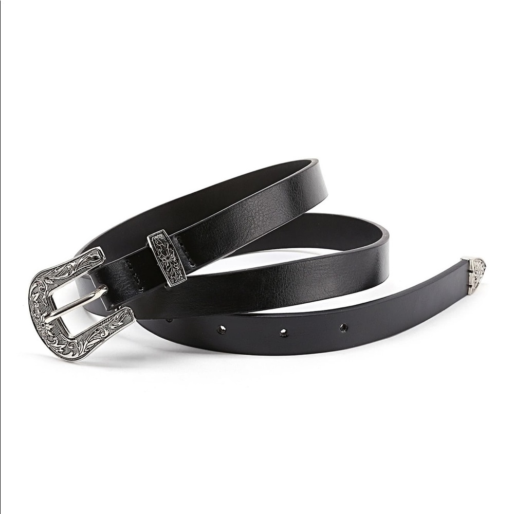 Western black belt silver vegan leather - Picture 3 of 4